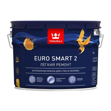 Краска в/д для стен и потолков EURO SMART 2 VVA (9 л)