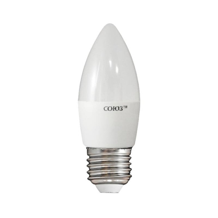 Лампа светодиодная LED E27, свеча C37, 6Вт, 230В, 4000К, хол. белый свет