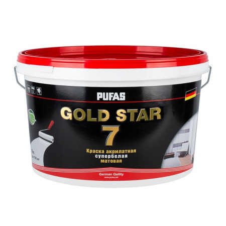 Краска акрилатная Pufas Gold Star 7 основа D мат. мороз. (9 л)                        *Только для машинной колеровки. В неколерованном виде не продаётся.