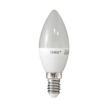 Лампа светодиодная LED E14, свеча C37, 8Вт, 230В, 4000К, хол. белый свет