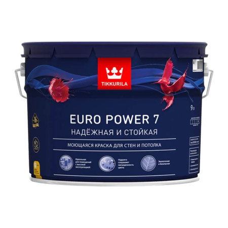 Краска в/д интерьерная EURO POWER 7 C моющаяся (9 л)